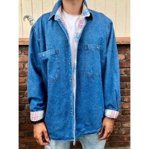 Vintage Denim Plaid Button-Up